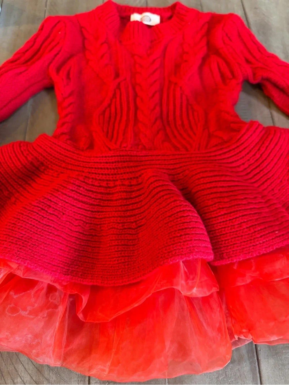 Red Holidays Sweater Cable Knit Tutu Dress with Tulle Trim